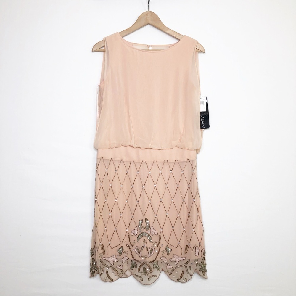 Betsy Adam peach chiffon sequin mini dress